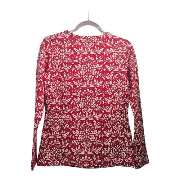 Talbots The Talbots Tee Womens XS Shirt L/S Floral Red White Stretch Casual - Picture 2 of 7